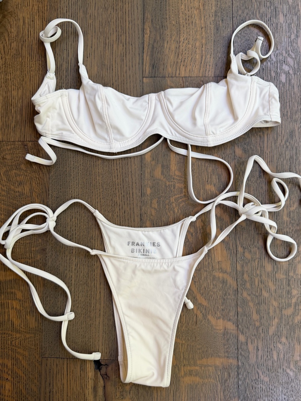Frankie's Bikinis Cream Underwire Top with Tie-Side String Bottoms